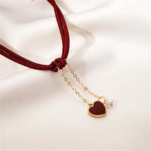 Pearl &amp; Red Nylon 18K Gold-Plated Heart Tassel Necklace - £10.21 GBP