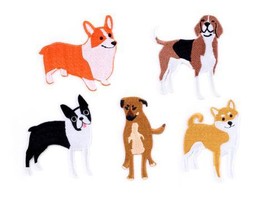 New Kikkerland Large Dog Patch Iron Set of 5  Beagle Akita Corgie Boston Terrier - $12.99