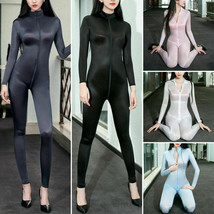 Women Ultra Shiny Bodysuit 2-Way Zipper Catsuit Sheer Leotard Jumpsuit Clubwear - £12.50 GBP