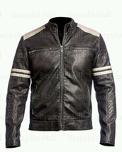 New Handmade Men Motorcycle Brando Cowhide Biker Leather Jacket White St... - $179.99