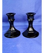 Vintage Set Of 2 Black Raspberry Glass Candlestick Candle Holders - £22.05 GBP