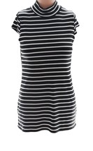 Love Culture Women Striped Turtle Neck Short Sleeve Top Size Small Black/White - £10.90 GBP