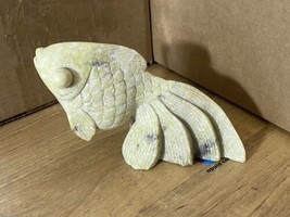 Vintage Carved Stone Japanese Koi Carp Light Green Figure Statue Carving - £77.89 GBP