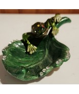 Frog  Enamel  Jewelry SMALL TRAY Bejeweled Crystals Decor Ornament GREEN - $29.60