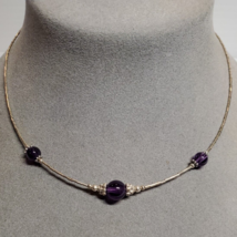 Solid STERLING 925 SILVER  16&quot; Necklace with Amethyst Birthstone Gemston... - £18.29 GBP