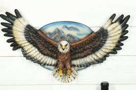 King Of The Skies Bald Eagle Open Wings With Mountain Scene Wall Decor Plaque - £32.99 GBP