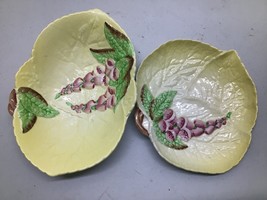 Vintage Carlton Ware leaf shaped yellow dish/plate purple fox glove flowers - £15.66 GBP