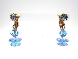 Vintage blue aurora borealis crystal beaded dangle clip on earrings - £11.95 GBP