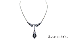 GIA Certified Diamond and Natural Sapphire in Platinum 950 Elegant Necklace - £17,950.57 GBP