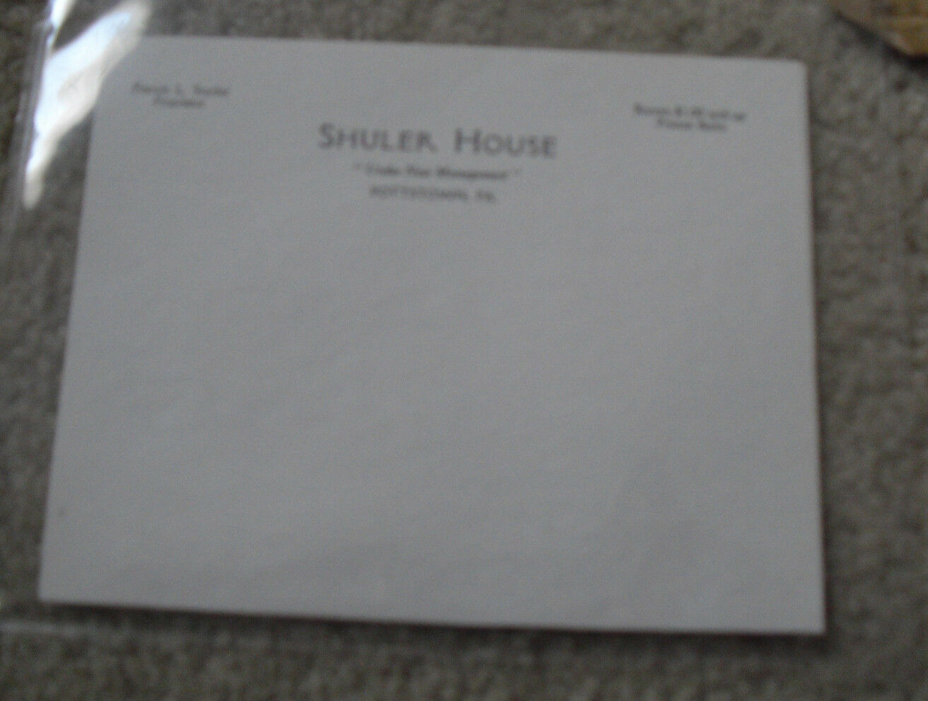 Vintage 1930s Unused Letterhead - Shuler House Pottstown PA - $17.82