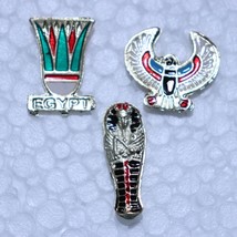 3 piece Egyptian Lapel Pins Egypt Sarcophagus Mummy Isis Falcon Goddess Souvenir - £14.08 GBP