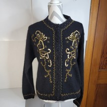 Womens Karen Scott Gold Sequin Silk blend Button Front Cardigan Sweater ... - £17.49 GBP