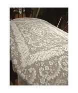 Vintage Cream Floral Lace Tablecloth Scalloped Edge Rectangle 82 x 64 No... - $34.65