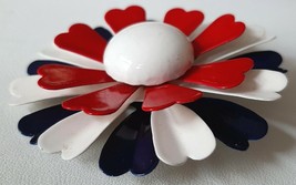 FLOWER POWER Brooch Pin Patriotic Metal Enamel Red White and Blue 1960s - £20.04 GBP