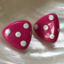 Estate Fuchsia Pink and White Polka Dot Plastic Triangle Post Earrings for Pierc - £8.30 GBP
