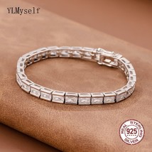 Solid Silver 15-18CM Tennis Bracelet Jewelry Gift Pave Setting 3*5mm Rectangle S - £72.80 GBP