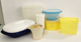 Vintage Tupperware Containers Lot of 7 Mixed Pieces Yellow Teal MCM Read - $18.99