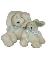 Handmade Plush Stuffed Lot 2 Bunny Rabbits White Green Blue Bow Dad Son ... - €17,77 EUR