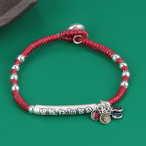 Hand Woven Sterling Silver Curved OM Mantra Tube Beaded Lucky Red Bracelet - £24.70 GBP