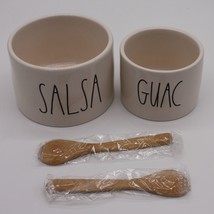 Rae Dunn Guac Salsa Bowls with 2 Wooden Spoons Brand New MSRP $40 - £23.20 GBP