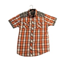 Age of Wisdom Mens Size XL Orange Plaid Pearl Snap Button Up Shirt Handk... - $17.81