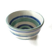 1Pc Hand Painted Turquoise Blue Striped Bowl Handmade Ceramic Portuguese Pottery - £34.81 GBP+