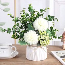 Ladada Artificial Flower Hydrangea And Small Ceramicvase Fake Plant Eucalyptus - £29.23 GBP