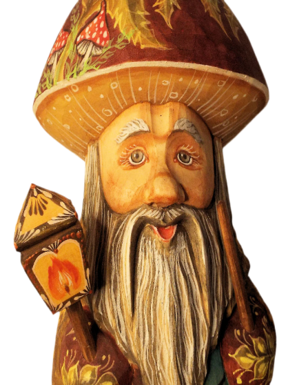 Russian Hand Carved & hand Painted GNOME STANDING ON WOOD STUMP "BEAR IN FOREST" Item image 6