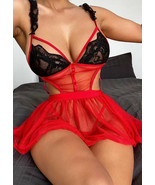 Loving Touch Mesh Babydoll Lingerie With Lace Cups &amp; Matching Thong Panty  - £7.07 GBP