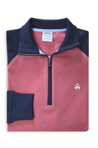 Brooks Brothers Mens Pink Navy Two Tone Cotton 1/2 Zip Sweater, M Medium... - $64.54