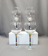 Etched Scrolls Multicolor Striped Stem Party Wine Glass 16 oz (Set of 4 Glasses) - £23.88 GBP