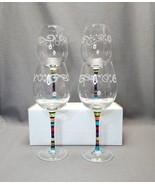Etched Scrolls Multicolor Striped Stem Party Wine Glass 16 oz (Set of 4 ... - £23.30 GBP