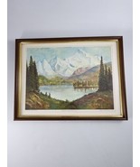 Vintage 1968 Eisenhower College Mountain Lake Oil Painting Print - £11.65 GBP
