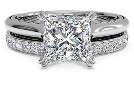 Princess Cut 2.50Ct Moissanite 14k White Gold Finish Engagement Ring Set Size 9 - £131.32 GBP