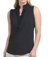 NWT Ladies G LIFESTYLE BLACK Double Ruffle Sleeveless Golf Shirt S M L - $1,106.44 MXN
