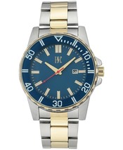 I. N.c. Uomo 44mm Oro Argento Bicolore Bracciale W Quadrante Blu Data Polso Nib - £23.96 GBP