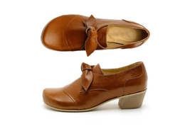 New Brown Handmade Leather Butterfly Chunky Heel Formal Women&#39;s Dress Sh... - $127.39