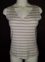 NEW Tehama Nancy Haley Knit Striped Tank Top Size Medium White Tan Sleev... - £10.22 GBP