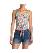 Poof Womens Tropical Tie Front Strappy Tank Crop Top Cami Pink Green Size L - £10.52 GBP