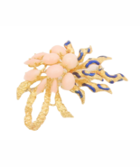 18K GOLD Vintage Brooch Pin Cutout Enameled Cabochon Coral Sea Plant  GB217 - $2,532.87 CAD