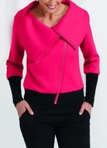 Womens Jacket Jockey Asymmetrical Zip Up Pink &amp; Black Long Sleeve-sz M - £28.61 GBP