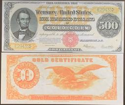 Reproduction $500 Bill 1922 Gold Certificate Lincoln USA Currency Copy - £3.18 GBP
