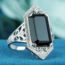 Natural Onyx Vintage Style Hexagon Shape Filigree Cocktail Ring in Solid 9K Gold - £399.17 GBP