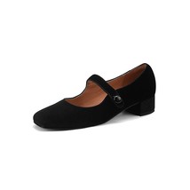 Velvet Vintage Mary Jane Shoes Woman One Strap Pumps Square Heel Ladies Shoes Fr - £79.36 GBP