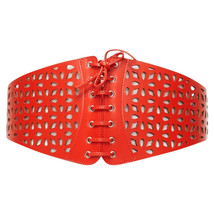 Azzedine Alaia Laser Cut Leather Laced Corset Waist Belt Women Red One Size - £635.02 GBP