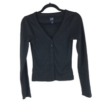 GAP Womens Cardigan Button Front Ribbed V Neck Cotton Stretch Black XS - £4.74 GBP