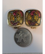 Lisner Plique A Jour Multicolored Stained Glass Fish Square Clip Earrings - $60.91 CAD