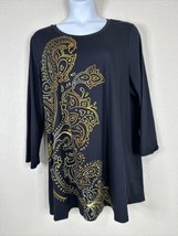 Nanu Tunic Shirt Womens Plus Size 2X Black/Gold Paisley  Long Sleeve - £10.40 GBP