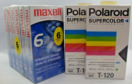 Sealed VHS Blank Tapes T-120 6 Hour Maxell Polaroid Lot of 8 NOS - £12.93 GBP