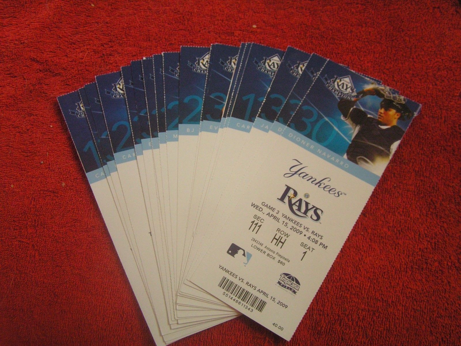 MLB 2009 Tampa Bay Rays Full Unused Ticket Stubs $ 3.95 Each! - $3.91